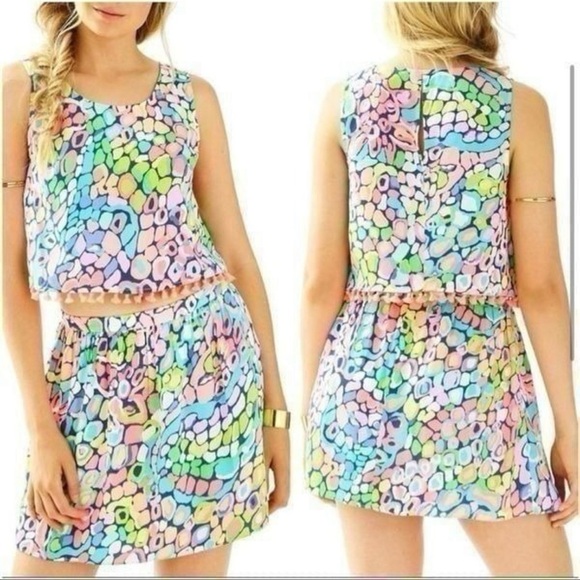 EUC Lilly Pulitzer Brinley Multicolor Skirt and Tank Set in Gypsy Jungle Sz 0 - Picture 1 of 16
